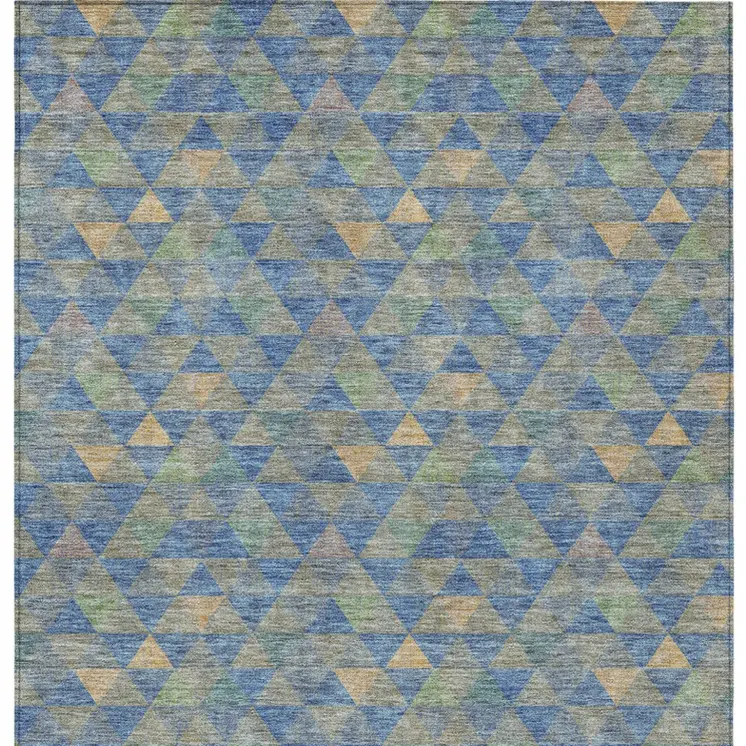 9' X 12' Sky Blue And Gray Geometric Washable Indoor Outdoor Area Rug