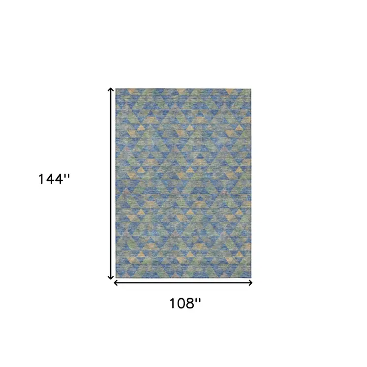 9' X 12' Sky Blue And Gray Geometric Washable Indoor Outdoor Area Rug