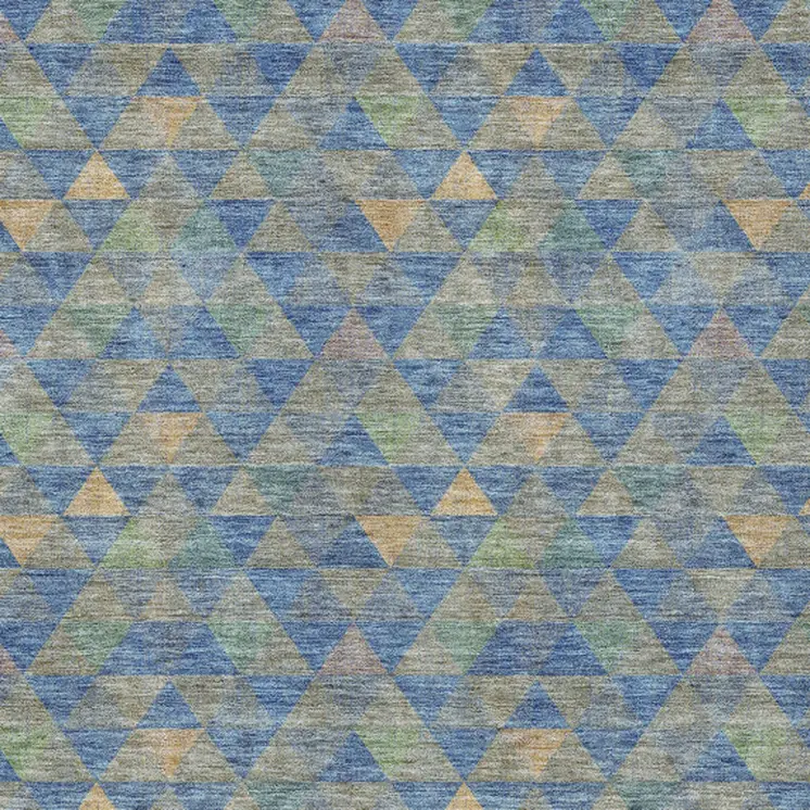 9' X 12' Sky Blue And Gray Geometric Washable Indoor Outdoor Area Rug