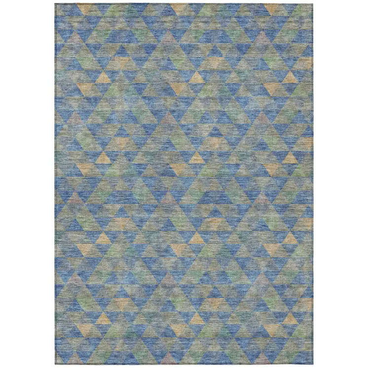 10' X 14' Sky Blue And Gray Geometric Washable Indoor Outdoor Area Rug