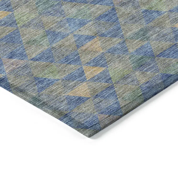 10' X 14' Sky Blue And Gray Geometric Washable Indoor Outdoor Area Rug