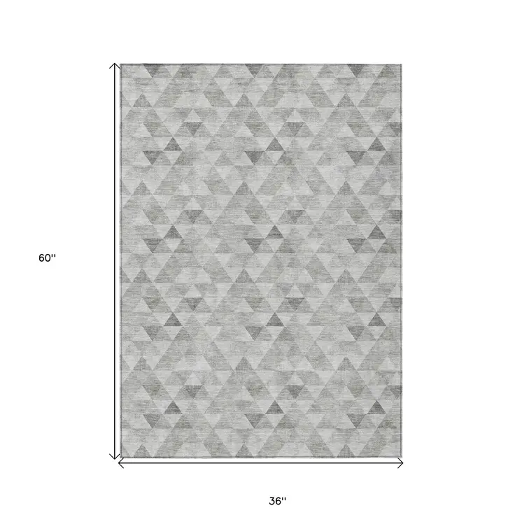 3' X 5' Silver Beige And Taupe Geometric Washable Indoor Outdoor Area Rug