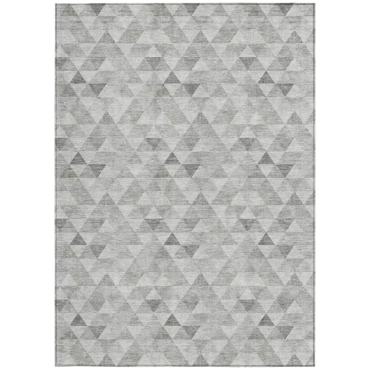5' X 8' Silver Beige And Taupe Geometric Washable Indoor Outdoor Area Rug