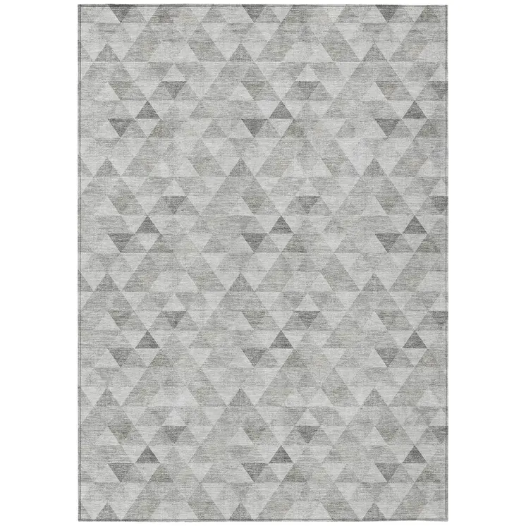 5' X 8' Silver Beige And Taupe Geometric Washable Indoor Outdoor Area Rug