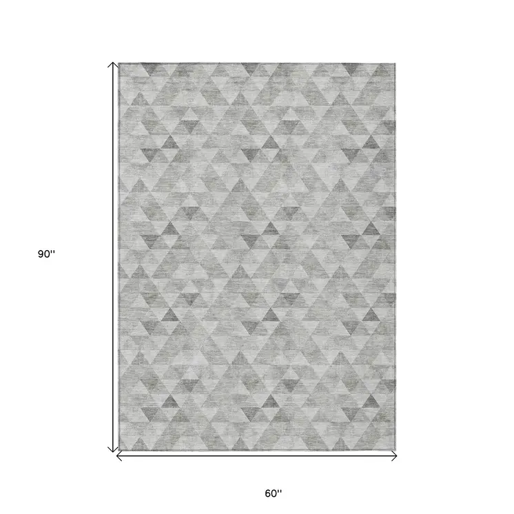 5' X 8' Silver Beige And Taupe Geometric Washable Indoor Outdoor Area Rug