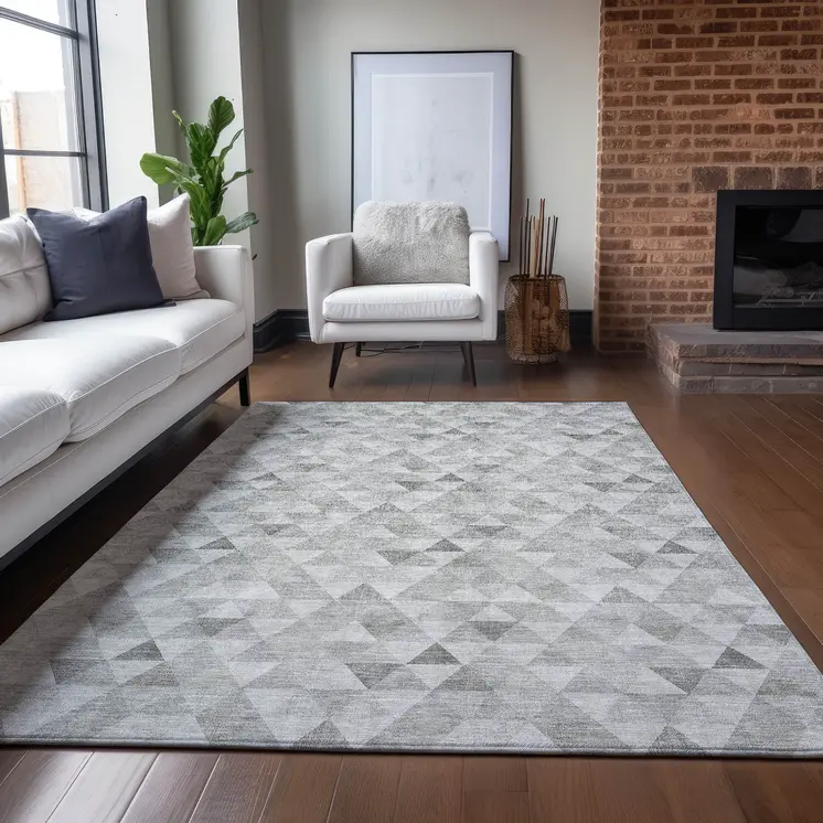 5' X 8' Silver Beige And Taupe Geometric Washable Indoor Outdoor Area Rug