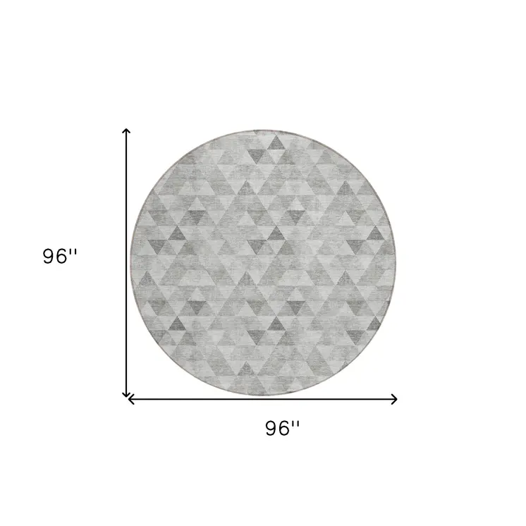 8' Silver Beige And Taupe Round Geometric Washable Indoor Outdoor Area Rug