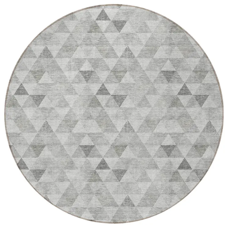 8' Silver Beige And Taupe Round Geometric Washable Indoor Outdoor Area Rug