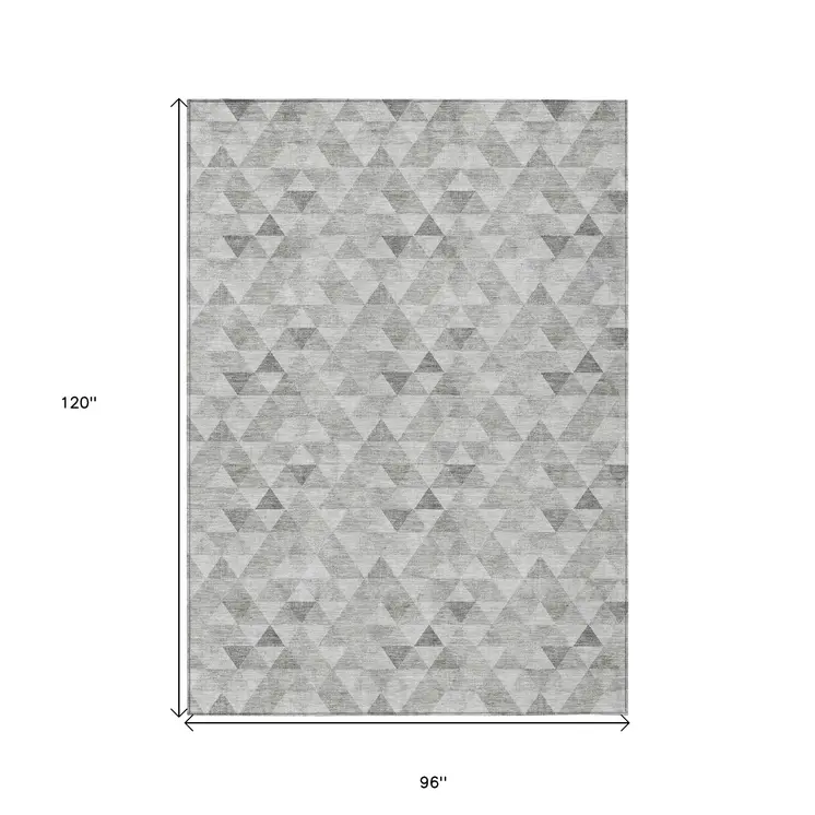 8' X 10' Silver Beige And Taupe Geometric Washable Indoor Outdoor Area Rug