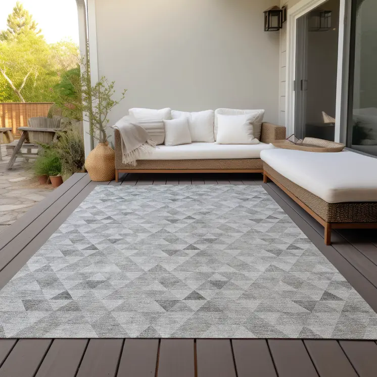 8' X 10' Silver Beige And Taupe Geometric Washable Indoor Outdoor Area Rug