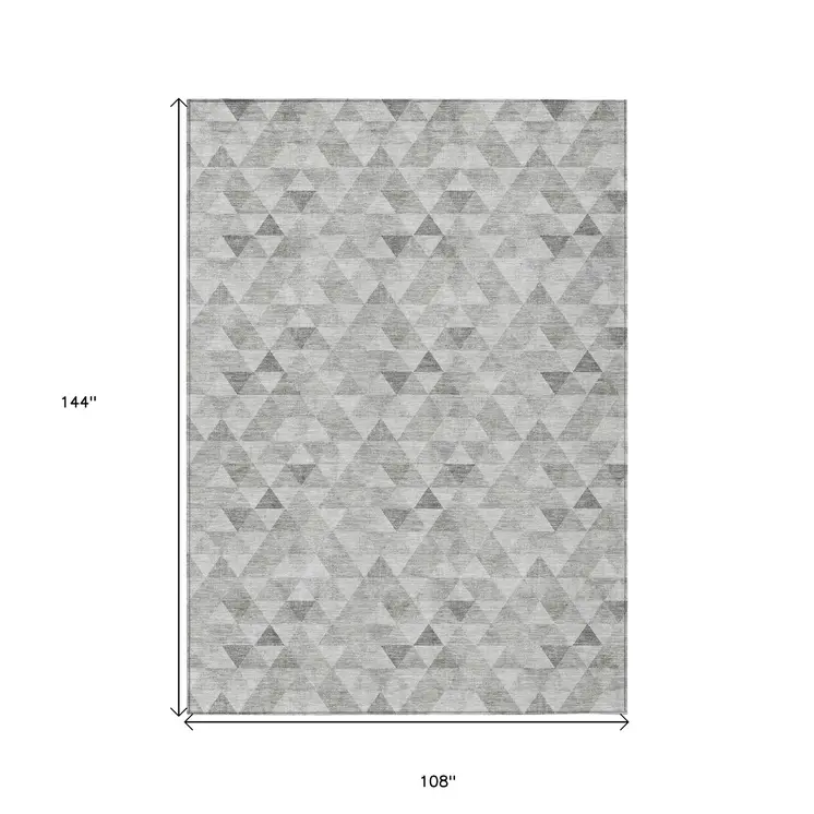 9' X 12' Silver Beige And Taupe Geometric Washable Indoor Outdoor Area Rug