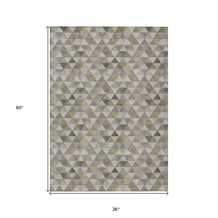 3' X 5' Taupe Beige And Tan Geometric Washable Indoor Outdoor Area Rug