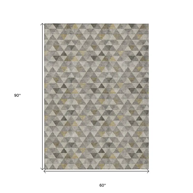 5' X 8' Taupe Beige And Tan Geometric Washable Indoor Outdoor Area Rug