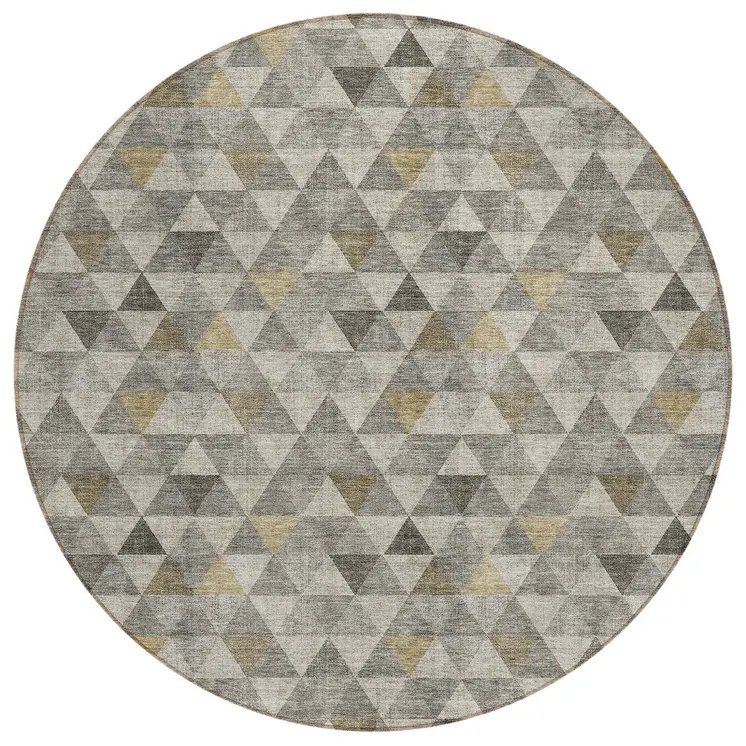 8' Taupe Beige And Tan Round Geometric Washable Indoor Outdoor Area Rug