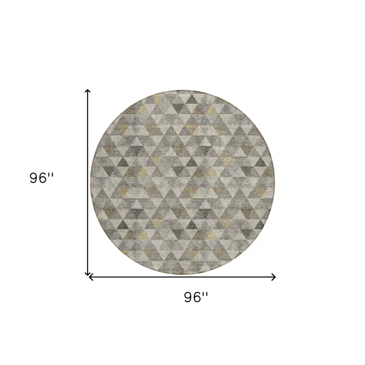 8' Taupe Beige And Tan Round Geometric Washable Indoor Outdoor Area Rug