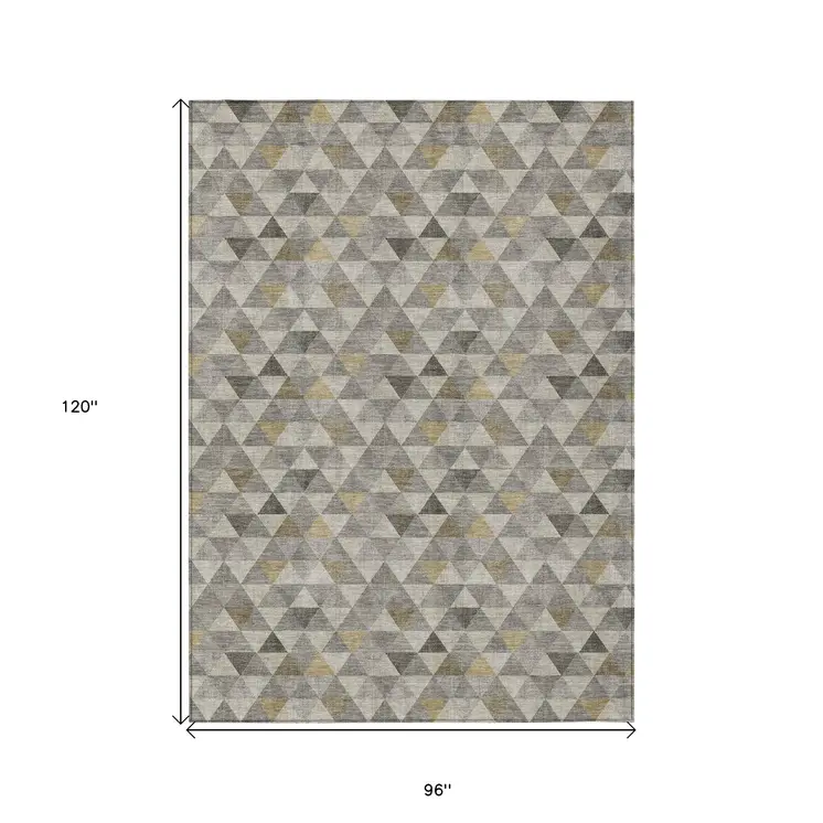 8' X 10' Taupe Beige And Tan Geometric Washable Indoor Outdoor Area Rug