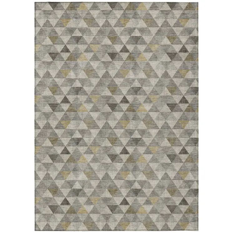 10' X 14' Taupe Beige And Tan Geometric Washable Indoor Outdoor Area Rug