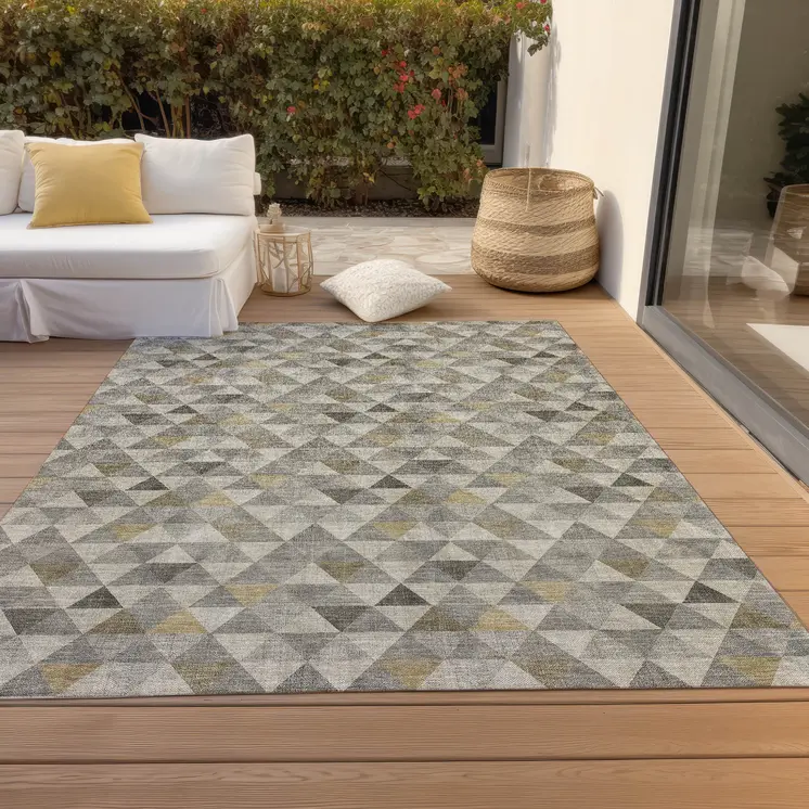 10' X 14' Taupe Beige And Tan Geometric Washable Indoor Outdoor Area Rug