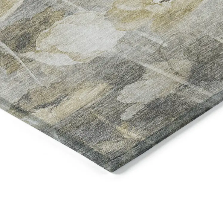 3' X 5' Beige Taupe And Wheat Floral Washable Indoor Outdoor Area Rug