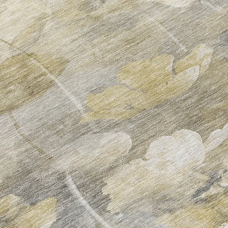 8' Beige Taupe And Wheat Round Floral Washable Indoor Outdoor Area Rug