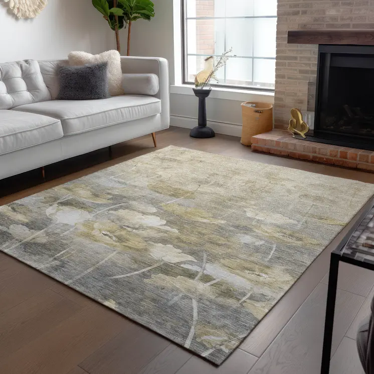 10' X 14' Beige Taupe And Wheat Floral Washable Indoor Outdoor Area Rug