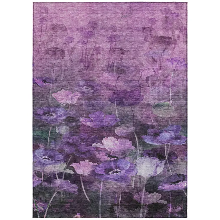 3' X 5' Purple Eggplant And Lavender Floral Washable Indoor Outdoor Area Rug