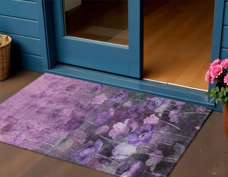3' X 5' Purple Eggplant And Lavender Floral Washable Indoor Outdoor Area Rug