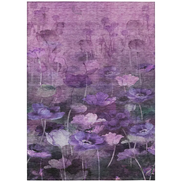 3' X 5' Purple Eggplant And Lavender Floral Washable Indoor Outdoor Area Rug
