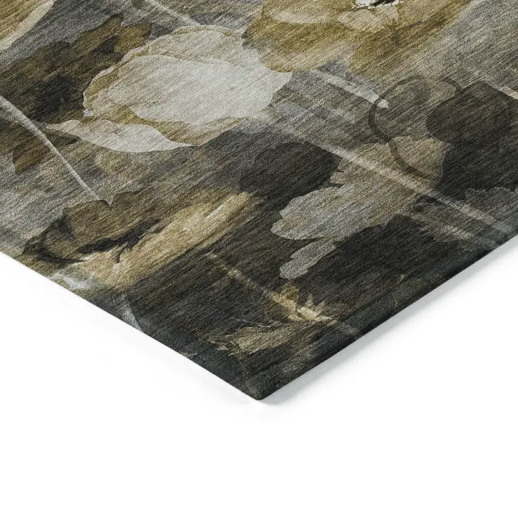 3' X 5' Taupe Beige And Tan Floral Washable Indoor Outdoor Area Rug