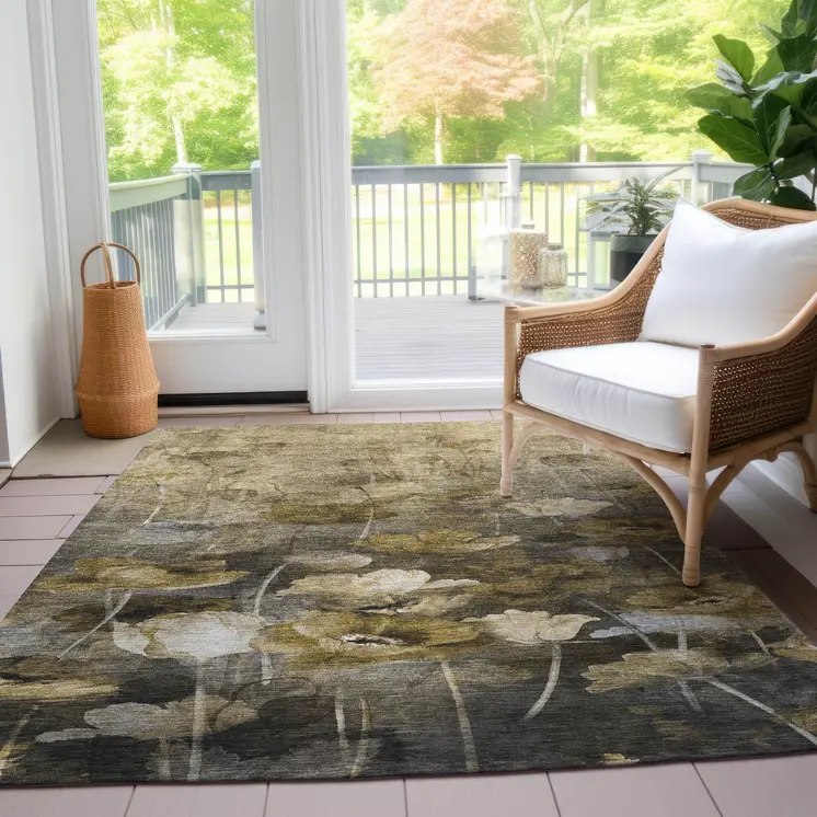 3' X 5' Taupe Beige And Tan Floral Washable Indoor Outdoor Area Rug