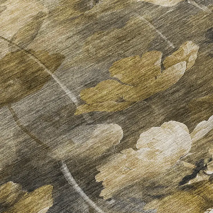 5' X 8' Taupe Beige And Tan Floral Washable Indoor Outdoor Area Rug