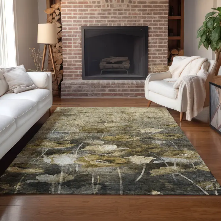 5' X 8' Taupe Beige And Tan Floral Washable Indoor Outdoor Area Rug