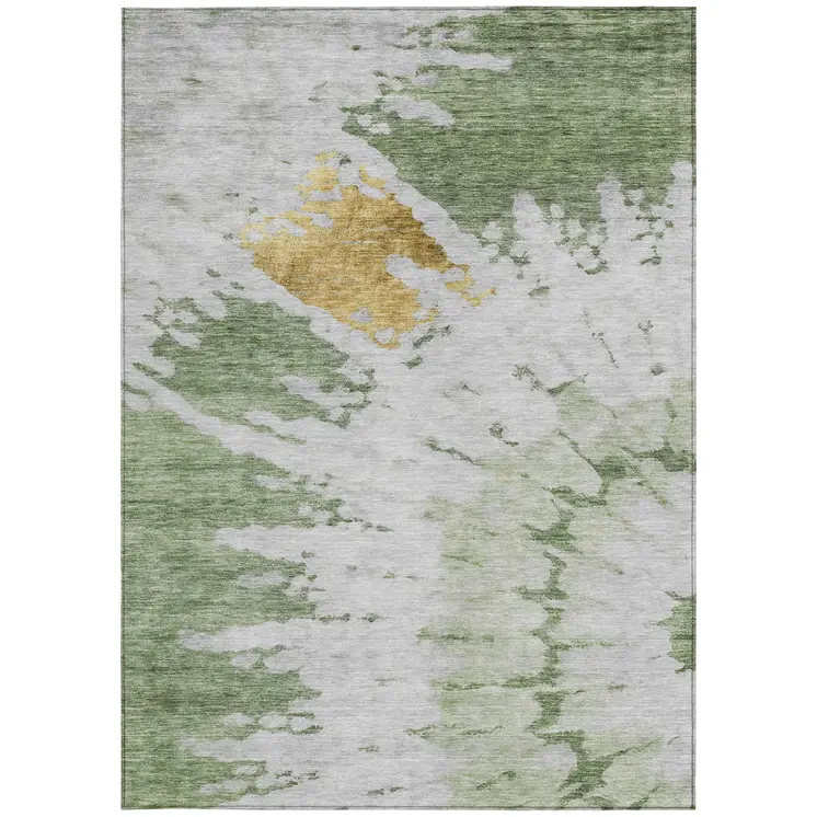 5' X 8' Artichoke Green And Olive Green Abstract Washable Indoor Outdoor Area Rug