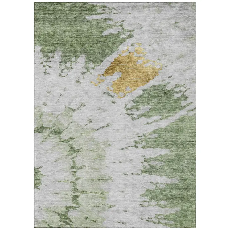 5' X 8' Artichoke Green And Olive Green Abstract Washable Indoor Outdoor Area Rug