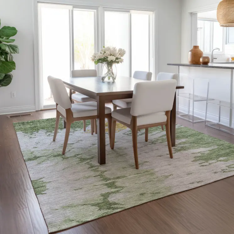 5' X 8' Artichoke Green And Olive Green Abstract Washable Indoor Outdoor Area Rug