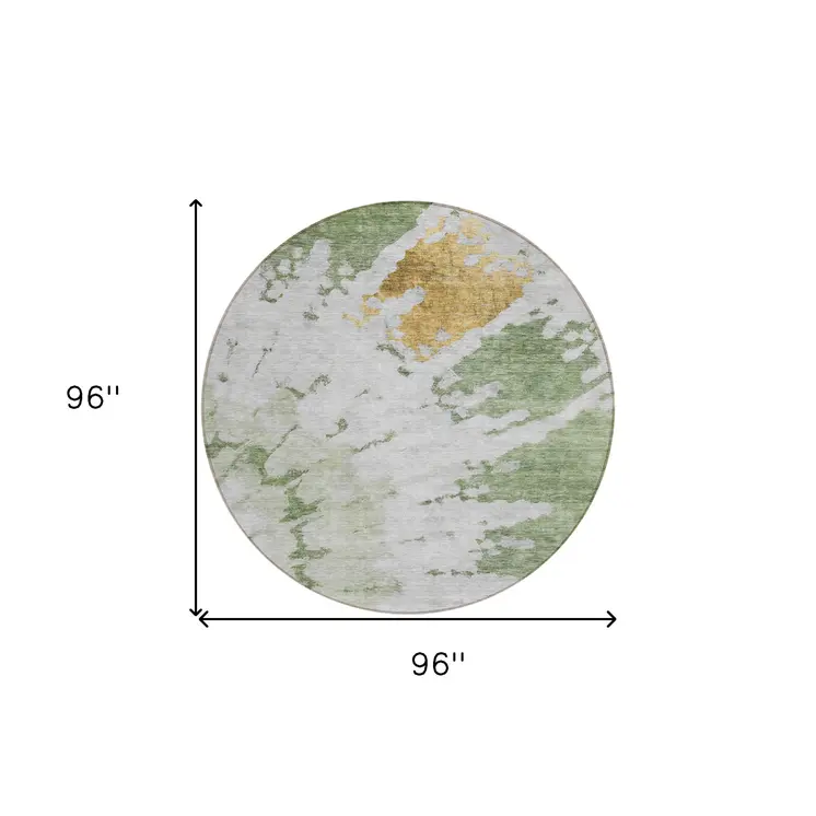 8' Artichoke Green And Olive Green Round Abstract Washable Indoor Outdoor Area Rug