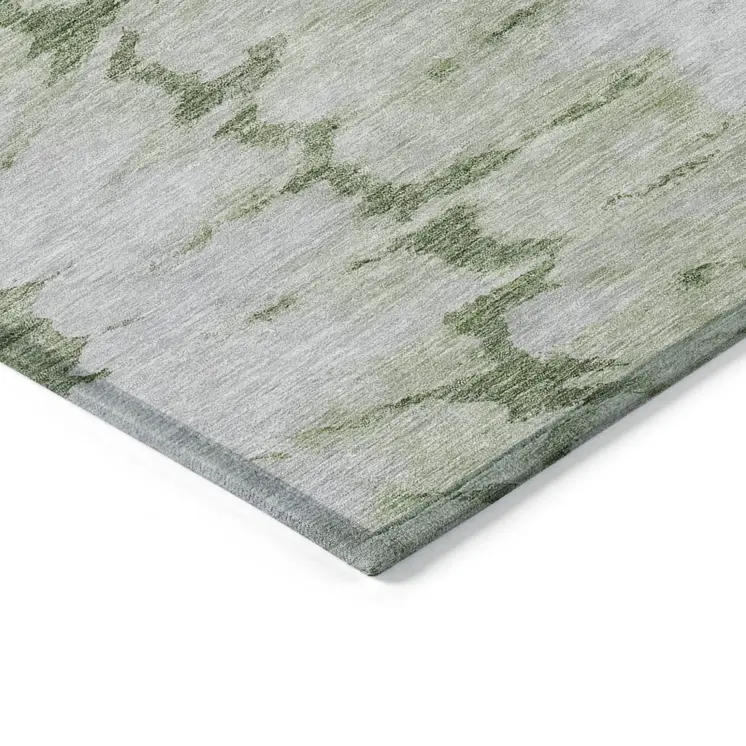 8' X 10' Artichoke Green And Olive Green Abstract Washable Indoor Outdoor Area Rug