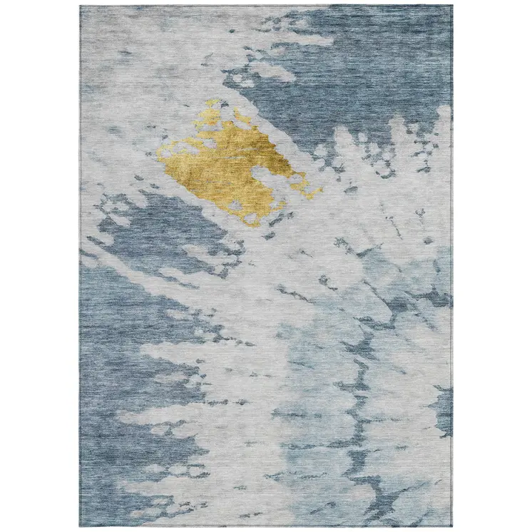 5' X 8' Denim Blue And Sky Blue Abstract Washable Indoor Outdoor Area Rug