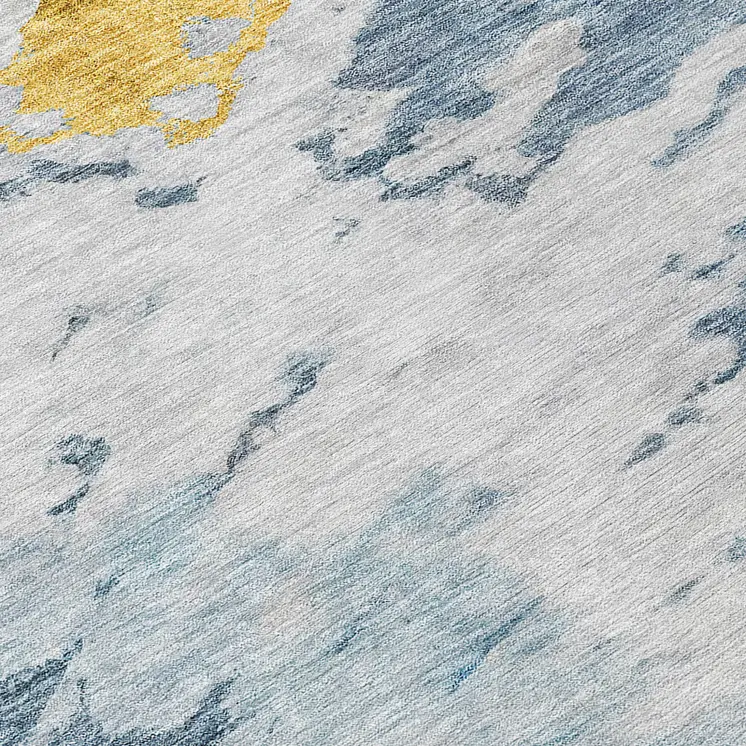 8' Denim Blue And Sky Blue Round Abstract Washable Indoor Outdoor Area Rug