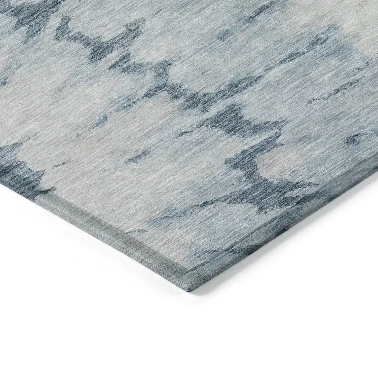 8' X 10' Denim Blue And Sky Blue Abstract Washable Indoor Outdoor Area Rug