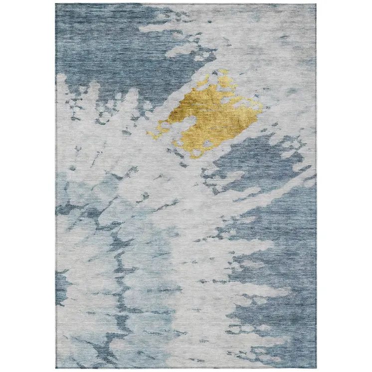9' X 12' Denim Blue And Sky Blue Abstract Washable Indoor Outdoor Area Rug