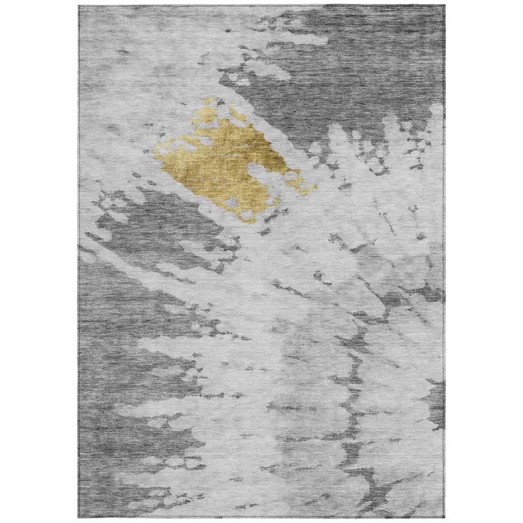 8' X 10' Gray Silver And Charcoal Abstract Washable Indoor Outdoor Area Rug