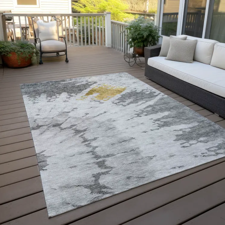 8' X 10' Gray Silver And Charcoal Abstract Washable Indoor Outdoor Area Rug