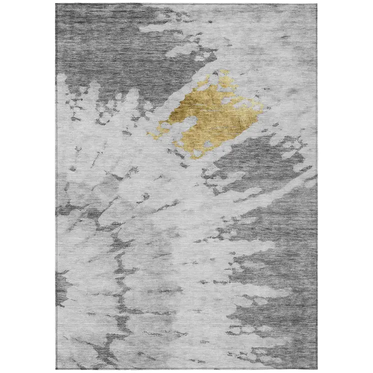 8' X 10' Gray Silver And Charcoal Abstract Washable Indoor Outdoor Area Rug
