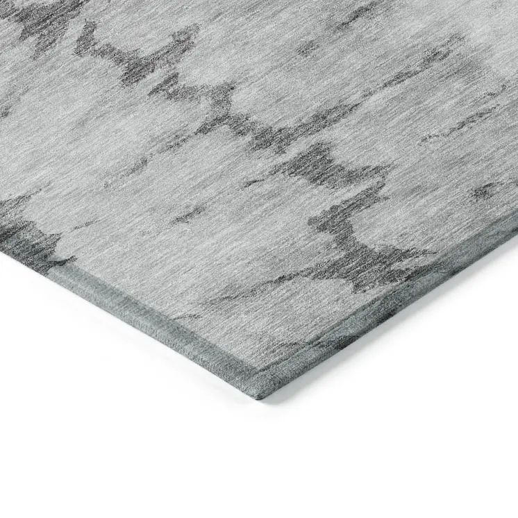 8' X 10' Gray Silver And Charcoal Abstract Washable Indoor Outdoor Area Rug