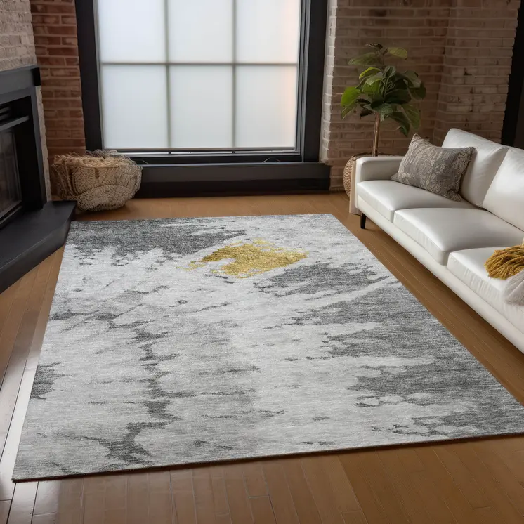 8' X 10' Gray Silver And Charcoal Abstract Washable Indoor Outdoor Area Rug