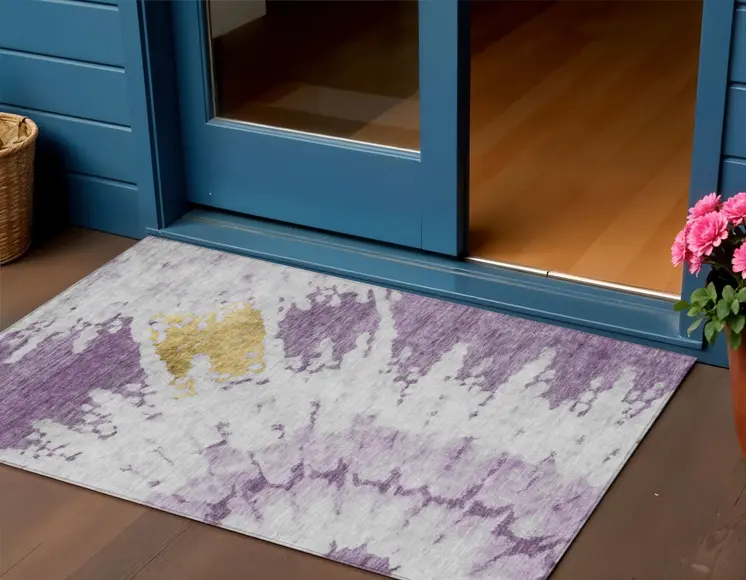 3' X 5' Purple And Lavender Abstract Washable Indoor Outdoor Area Rug