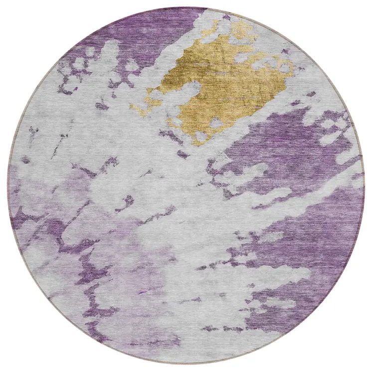 8' Purple And Lavender Round Abstract Washable Indoor Outdoor Area Rug