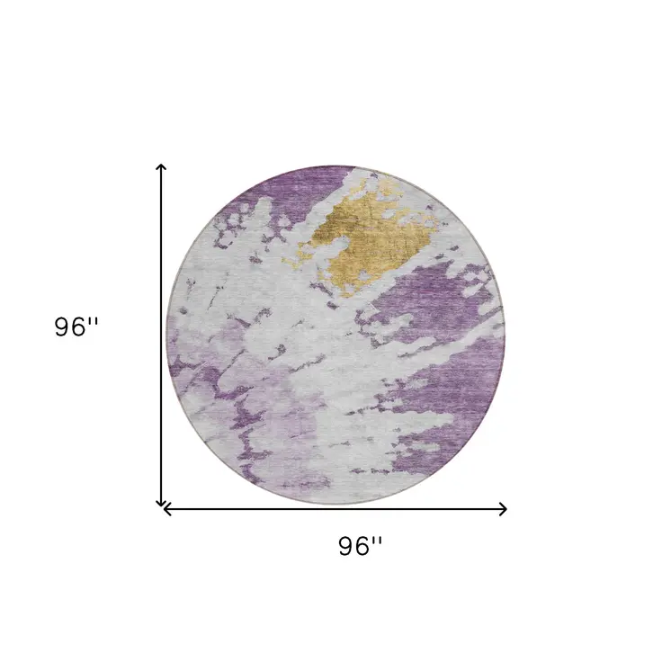 8' Purple And Lavender Round Abstract Washable Indoor Outdoor Area Rug