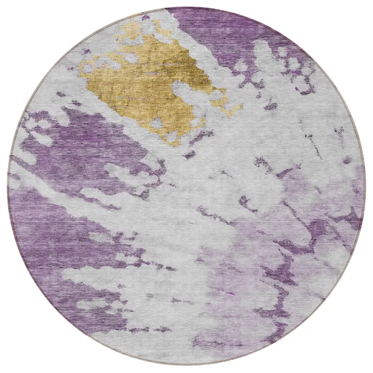 8' Purple And Lavender Round Abstract Washable Indoor Outdoor Area Rug